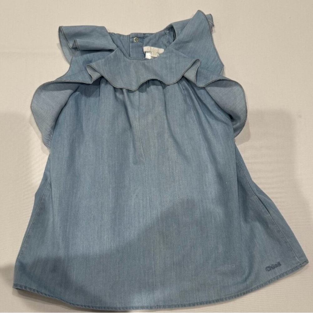 Chloe chic styles ruffled denim dress.